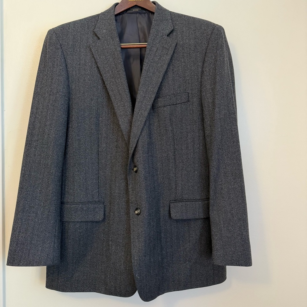 Eisenberg 46L Charcoal Dark Gray Wool Herringbone Sport Coat Suit Jacket Blazer